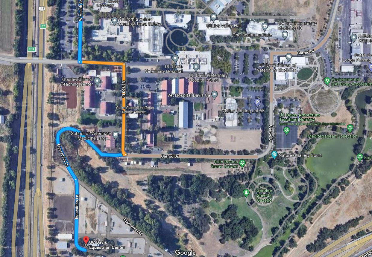 directional map to get to the UC Davis Equestrian Center