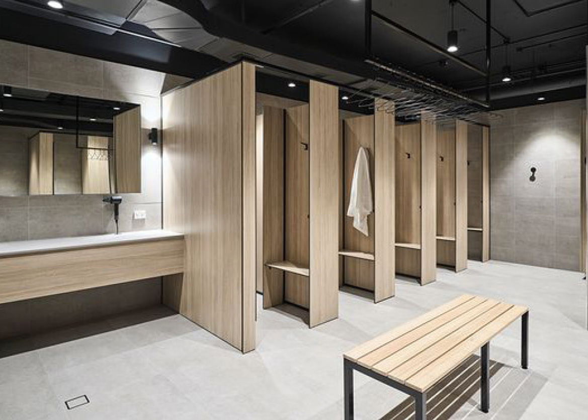 locker room showing floor-to-ceiling doors