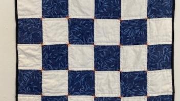 Blue and white check quilt