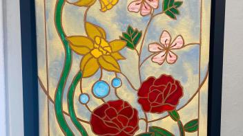 painting of flowers done in a stained glass style