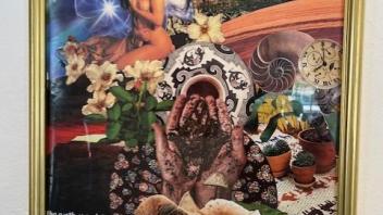collage of mushrooms in foreground and dirty hands 