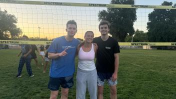 This photo shows the winners of the CoRec Comp Grass Volleyball league.