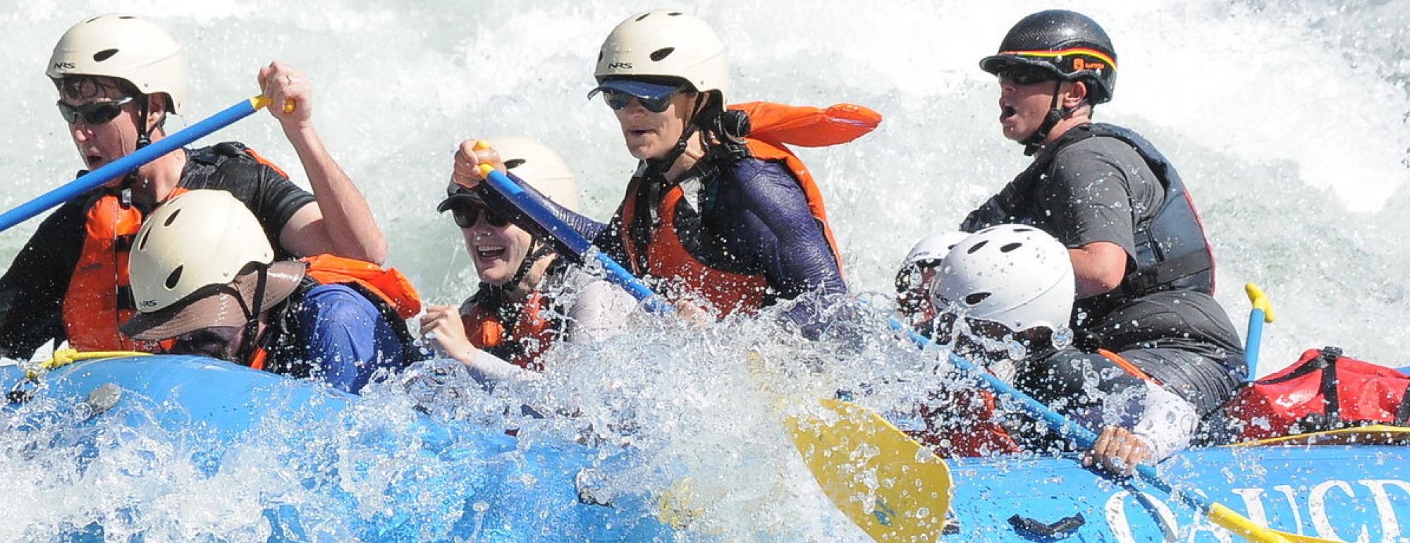 Group whitewater rafting on the American river