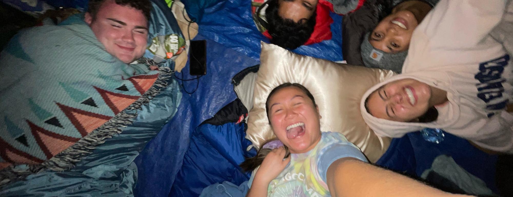 Cal Aggie Camp Campers in sleeping bags