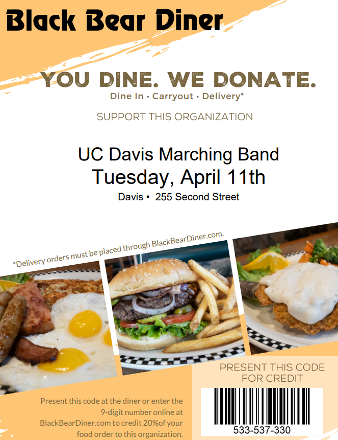 UCDMB Black Bear Fundraiser Flyer to show at Checkout on April 11th, 2023