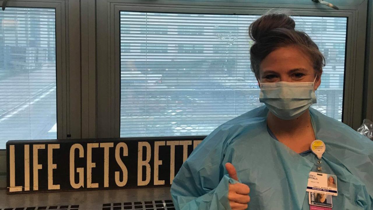 Dr. Lara Musser is a 2008 UC Davis graduate who is now an ER doctor on the front lines in of the COVID-19 battle in East Harlem. Dr. Lara Musser