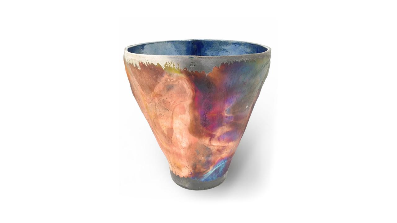 Image of ceramic pot with multicolored finish