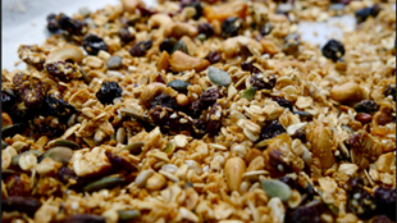 A close of picture of seed and nut granola.