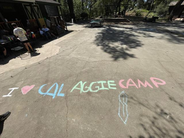 Cal Aggie written in colorful chalk on cement