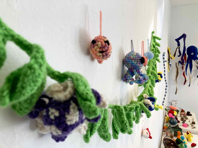 Crochet Creatures hanging on wall