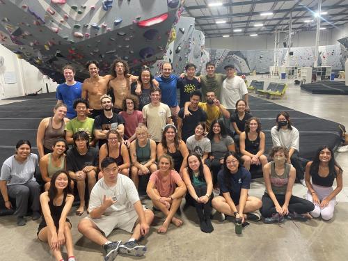 This is a group photo of UC Davis's climbing club.