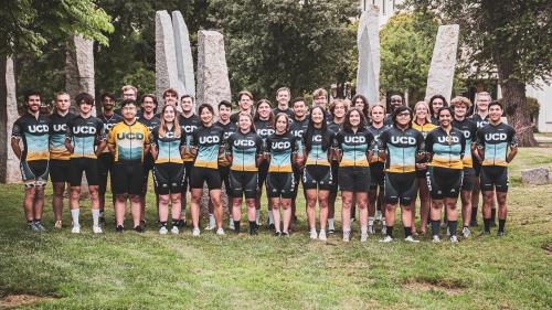 This is a group photo of UC Davis's cycling club.