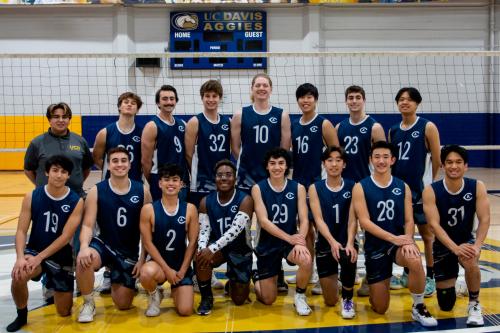 This is a group photo of UC Davis's men's volleyball club.