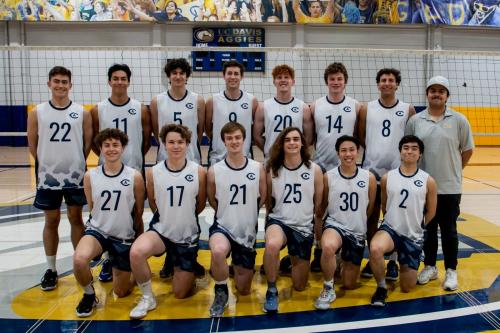 This is a group photo of UC Davis's men's volleyball club.